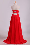 Sweetheart A Line With Beading And Ruffles Chiffon Prom Dresses