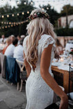 Backless Lac Mermaid Wedding Dresses Cap Sleeve Bohemian Bridal Gown