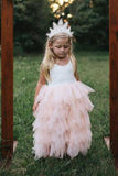 A Line Round Neck Tulle White Straps Flower Girl Dresses with Lace, Baby Dresses SJS15021