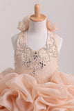 Halter Organza With Beading Flower Girl Dresses Ball Gown Knee Length