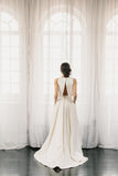 Chic Two Pieces Satin Ivory High Neck High Low Wedding Dresses with Pockets Bridal Dress