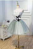 Luxury Waist Flowers See Through Backside Lolita Dress, Short Tulle Homecoming Dresses SJS14980