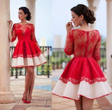 Long sleeve Short Red Sexy homecoming dress Lace dresses for homecoming 17607