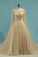 New Evening Dresses Bateau Tulle Chapel Train Lace Up Back Long Sleeves