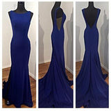 Elegant Prom Dress Blue Mermaid Backless Satin Party Gowns Sexy Formal Gown JS141