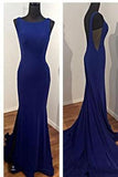 Elegant Prom Dress Blue Mermaid Backless Satin Party Gowns Sexy Formal Gown JS141