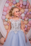 A Line Scoop Flower Girl Dresses Tulle With Applique Floor Length