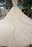 Lace Wedding Dresses Off-The-Shoulder Long Sleeves Royal Train