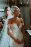Charming Ivory V Neck Mermaid Strapless Lace Appliques Wedding Dresses, Bridal Dresses SJS15506