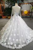 New Arrival Tulle Lace Up Wedding Dresses With Appliques And Sequins A-Line Long Sleeves