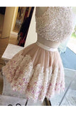 Two-Piece Scoop Homecoming Dresses A Line Tulle With Handmade Flowers