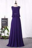 Chiffon Scoop A Line Floor Length Prom Dresses With Beading