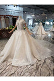 Ball Gown Wedding Dresses High Neck Top Quality Tulle Beading Short Sleeves