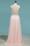 Prom Dresses Scoop Two-Piece A Line Chiffon With Applique