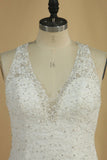 Wedding Dresses V Neck Organza With Applique And Beads Mermaid