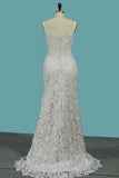 Mermaid Lace Spaghetti Straps Wedding Dresses With Beads Sweep Train