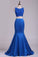 Two Pieces Mermaid Bateau Prom Dresses With Beading Satin & Lace