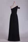One Shoulder Ruched Bodice A Line Chiffon Bridesmaid Dresses
