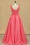 Mother And Daughter Prom Dress V Neck Satin With Handmade Flowers A Line