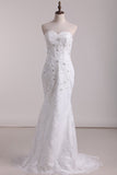 Wedding Dresses Sweetheart Lace With Applique And Beads Mermaid Court Train Detachable