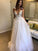 A Line V Neck Tulle Long Ivory Lace Appliques Cheap Wedding Dresses