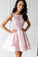 Cute A line Sleeveless Scoop Satin Pink Embroidery Short Homecoming Dresses H1302