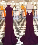 Halter Burgundy Backless Long Backless Halter Mermaid Fitted Sexy Evening Dresses JS819