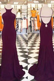 Halter Burgundy Backless Long Backless Halter Mermaid Fitted Sexy Evening Dresses JS819