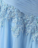 Fashion A-line Scoop Sweep Train Appliques Chiffon Sleeveless Light Blue Prom Dresses JS160