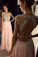 Backless Beaded Blush Pink Long Sexy Open Back Cap Sleeve Scoop Prom Dresses JS964