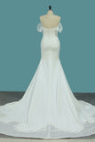 Wedding Dresses Mermaid Satin Off The Shoulder With Applique And Beads Cathedral Train