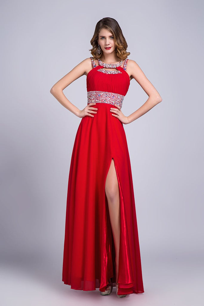 Scoop Prom Dresses A Line Sweep/Brush Red Open Back