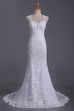 Straps Wedding Dresses Mermaid/Trumpet With Applique Tulle Court Train Open Back