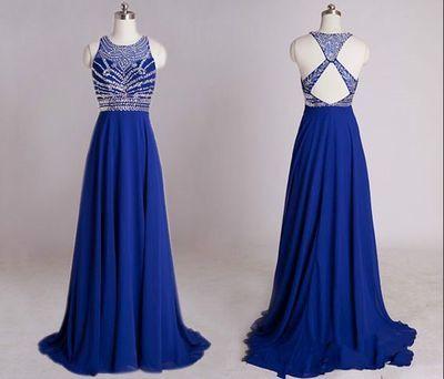 Buy Backless Royal Blue Open Back Sleeveless Halter Chiffon Formal Gown ...