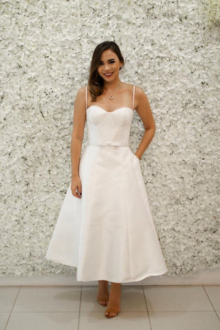 A Line Satin Prom Dresses Straps Wedding Gust Dresses Evening Dresses