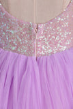 Homecoming Dresses Open Back Scoop Sequined Bodice Tulle Short/Mini