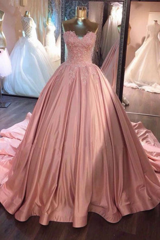 Ball Gown Sweetheart Satin With Applique Court Train Quinceanera Dresses