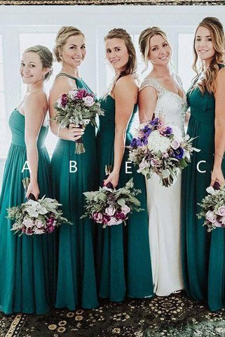 Elegant A Line Green Floor Length Bridesmaid Dresses, Long Prom SJS20460