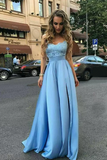 Prom Dresses A Line Sweetheart Satin With Applique And Slit