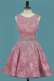 A Line Lace Bateau Homecoming Dresses With Applique And Beads