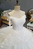 Hot Selling Wedding Dresses Tulle Lace Up With Appliques And Rhinestones Ball Gown