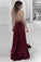 Charming Halter V-Neck Open Back Simple Cheap Elegant Burgundy Prom Dresses