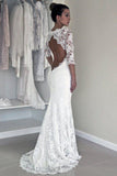 2024 Long Sleeve Lace Open Back Mermaid Long Custom Affordable Wedding Dresses UK JS348