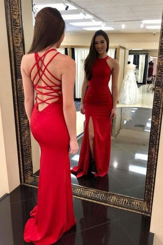 Red Mermaid Backless Prom Dresses Long Cheap Evening Dresses JS909