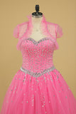 Ball Gown Beaded Bodice Quinceanera Dresses Sweetheart Tulle Floor Length