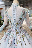 Ball Gown Lace Up Back Cathedral Train Wedding Dress Appliques&Beads Long Sleeves