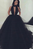 New Arrival Black High Neck A-Line Prom Gown Sweep Train Simple Style
