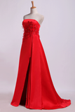 Strapless Prom Dresses Column Sweep Train With Beading