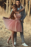 Tulle Sweetheart With Handmade Flowers And Applique A Line Homecoming Dresses