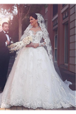 A Line Round Neck Tulle Wedding Dresses With Appliques Wedding SJSPYP3F2BA